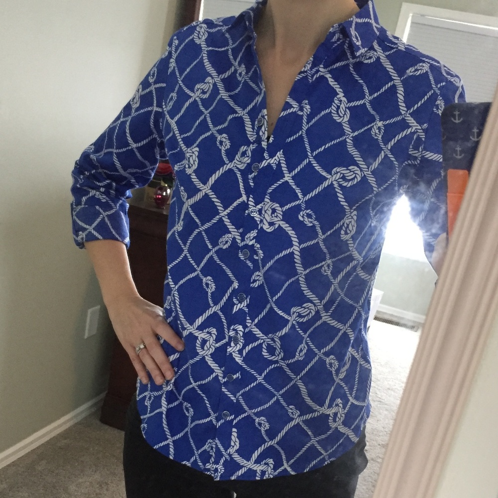 New York & Company Nautical Print Button Down